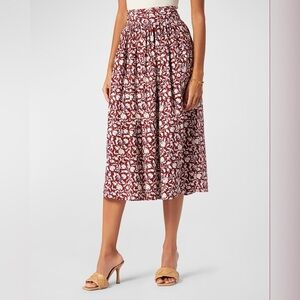 Joie Red and White Floral Midi Skirt NWOT!